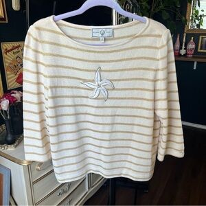 St. John Starfish Gold Striped Sweater Knit Top Medium